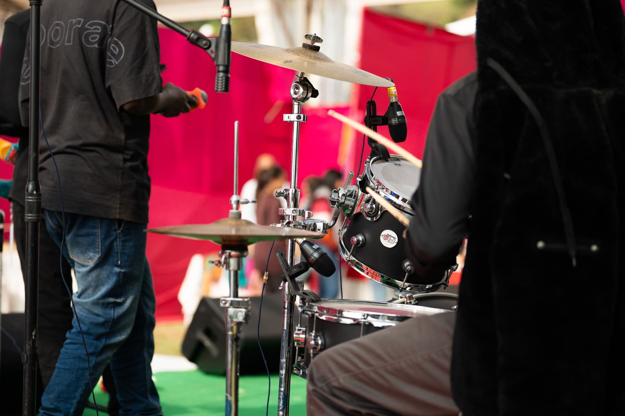 The drummer mid-set behind the kit